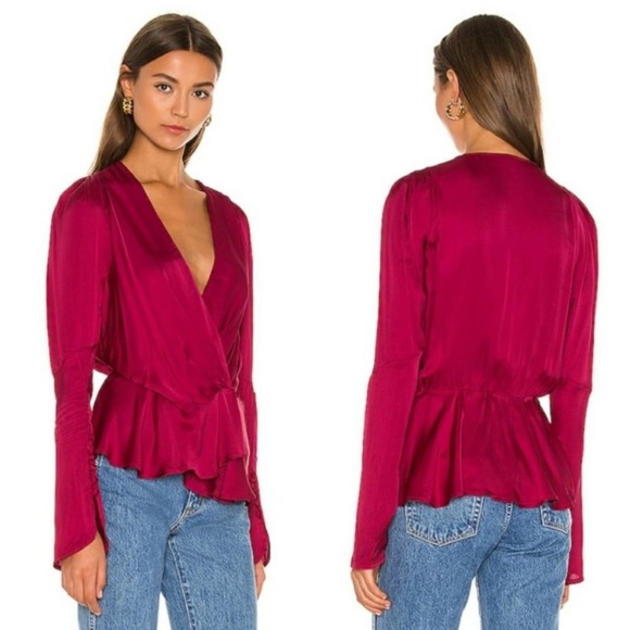 Young Fabulous & Broke Tops - YFB Avery Peplum Cranberry Long Sleeve Blouse Size Small
